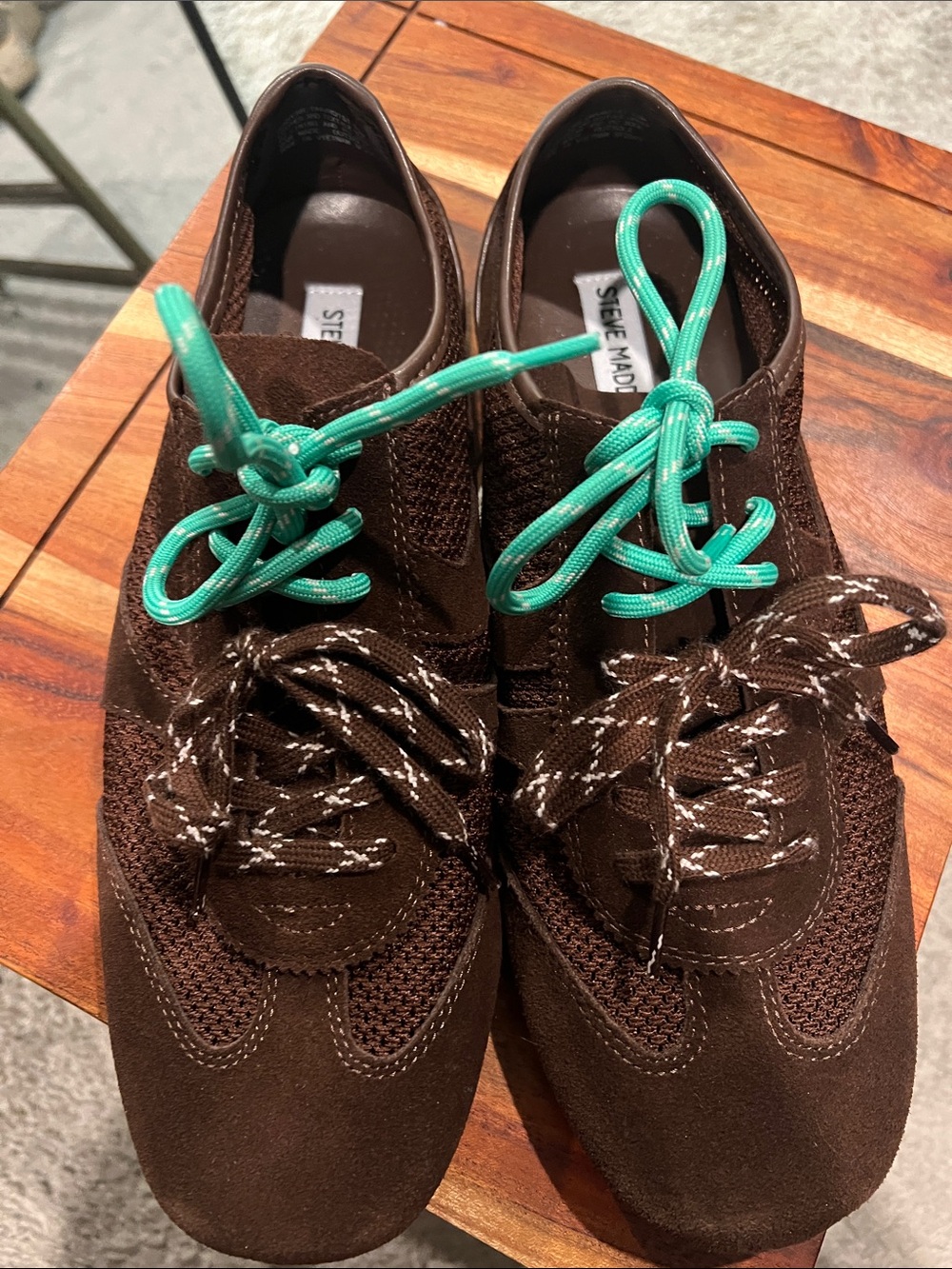 Steve Madden Brown Suede Sneakers with Teal Accent Laces